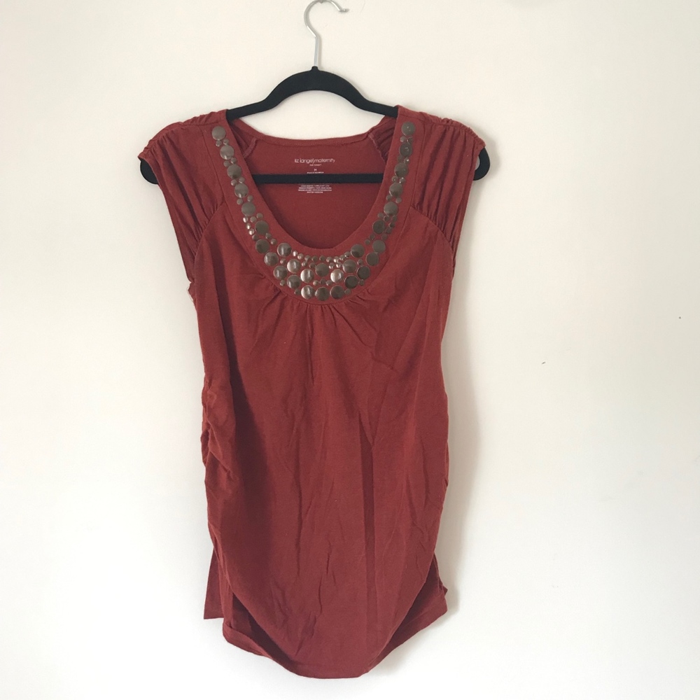 Maternity Burnt Orange knit Top with Brass